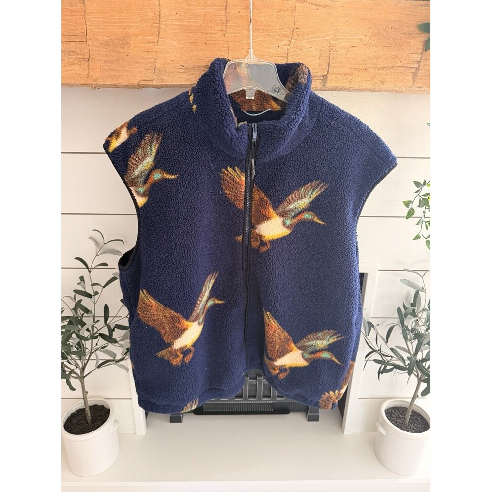 Woolrich x Target Adult Duck Mallard Print Fleece Vest Blue Zipper Unisex Sz L